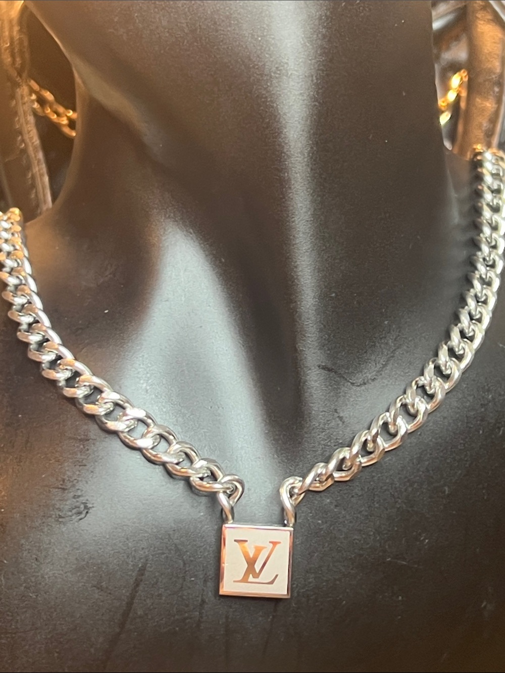 Stainless Steel Silver-Tone Chain Reversible Necklace with Square Pendant